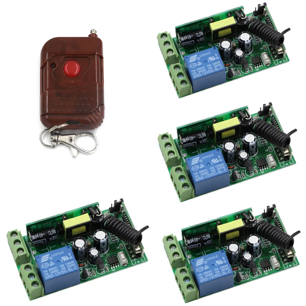 Free Shipping AC 85V 110V 220V 250V 10A 1CH RF Wireless Remote Control Switch System Transmitter and 4pcs Receivers Lamps Free Shipping AC 85V 110V 220V 250V 10A 1CH RF Wireless Remote Control Switch System Transmitter and 4pcs Receivers Lamps