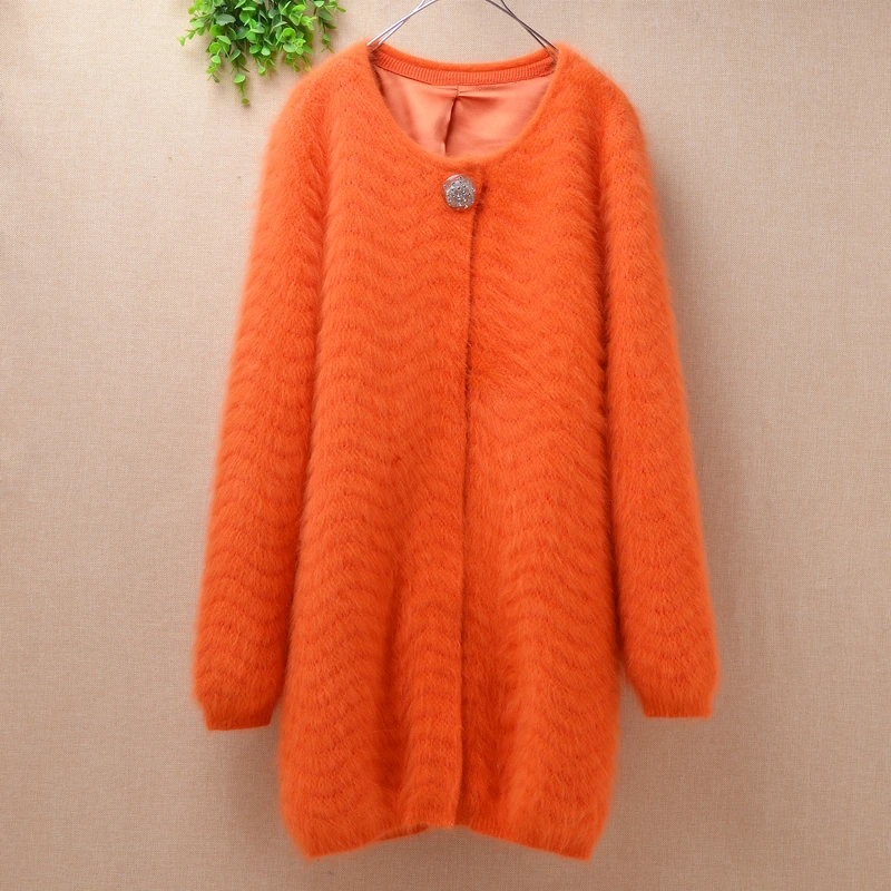 Thicken winter top quality real plush mink cashmere angora long angora knit loose cardigan sweater fur coat mantle ladies women