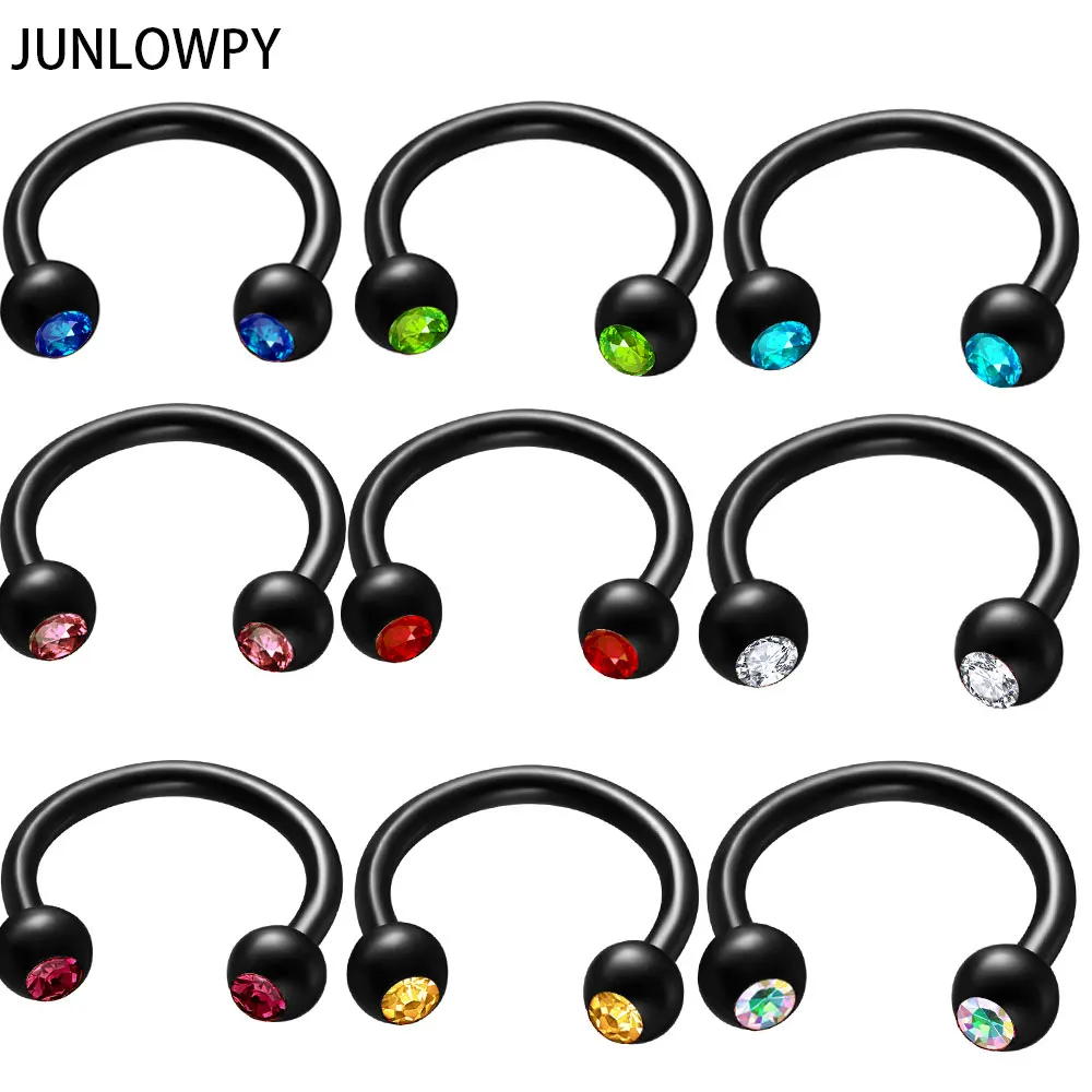 JUNLOWPY Rainbow Silver Black Gold Nose Rings Surgical Steel Horseshoe Ring Fashion Body Jewelry Ear Bar Piercing Earring 50pcs