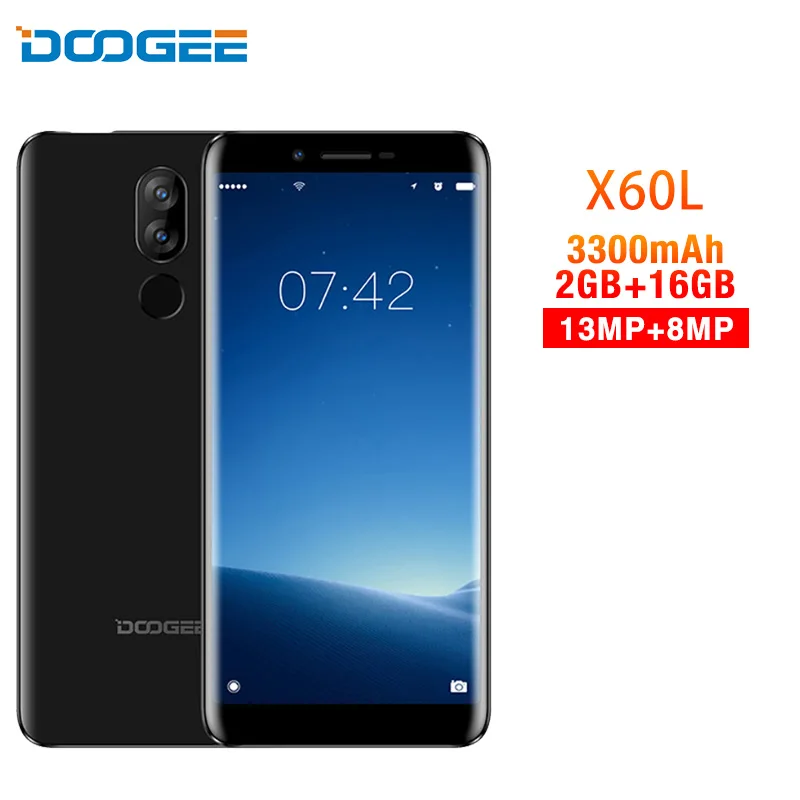 DOOGEE X60L 5 &quot18:9 мобильного телефона Android 7 0 mtk6737 четыре ядра 2 ГБ 16 13MP двойной сзади