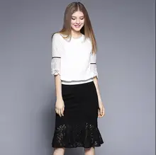 2017 New Women Spring clothes T-shirt female bud silk + Dress skirt 2 pieces set women’s fashion spring/summer suit Size S-XL