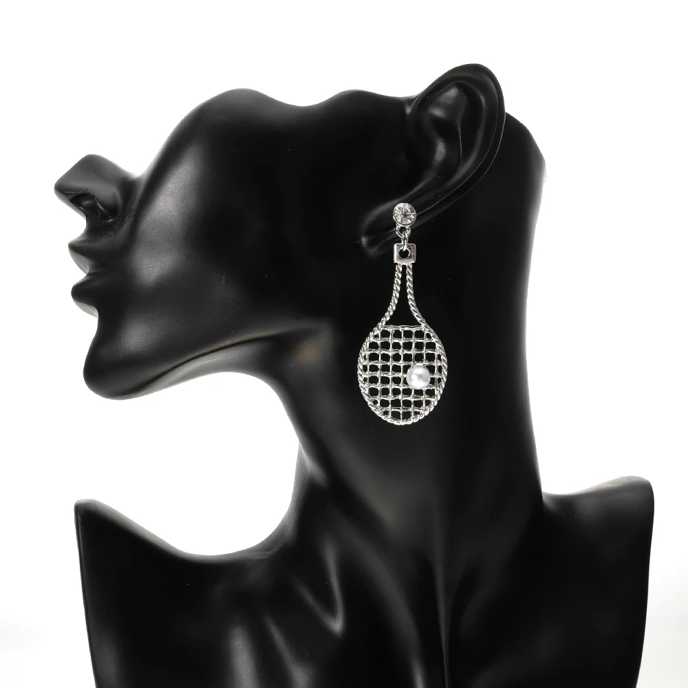 

BeUrSelf Tennis Rack Earring Sport Fitness Pearl Gold Silver Color Drop Earrings for Women Stainless Steel Needle Jewelry Gift