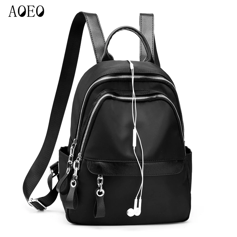 

AOEO Woman Back Pack Simple Design 3 Chains Zipper Head Earphone Plug Waterproof Ladies Backpack Korean Girls School Bags Female