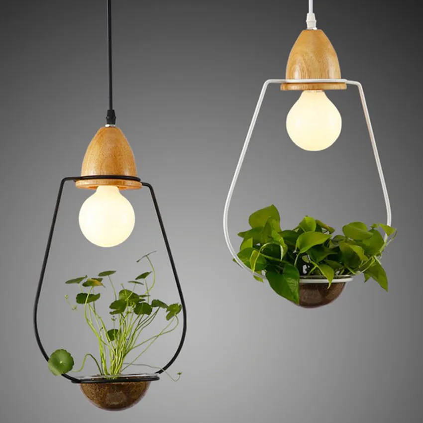Modern-Simple-E27-Holder-Wood-Led-Pendant-Lights-3-Kinds-Loft-Wrought-Iron-Plant-Pot-Bar