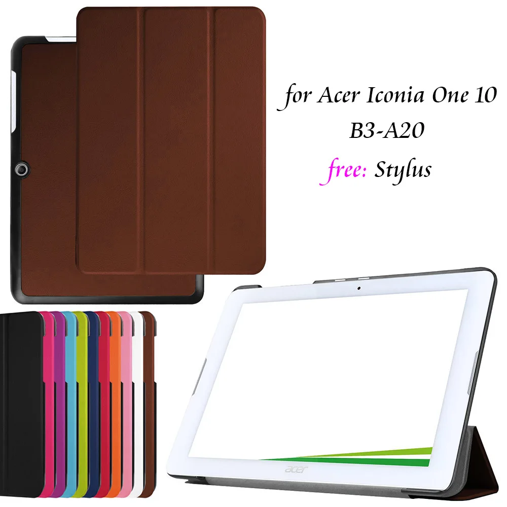 

For Acer Iconia One 10 B3-A20 Case Tri-Folding PU Leather Folding Stand Cover Case for Acer B3-A20 B3 A20 Tablet Case+Stylus