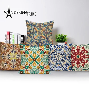 

Bohemian Sofa Cushions Farmhouse Decor Linen Pillow 45*45 Vintage Decorative Cushion Cover Custom Jacquard Geometric Pillowcase