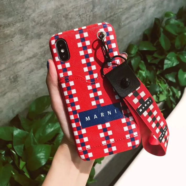 Модный чехол для телефона, чехол для iPhone X XS Max, роскошный бренд для iPhone 7, 8, 6 Plus, ремешок на запястье, чехол, Твердый чехол для телефона - Цвет: Whit Rope-Red