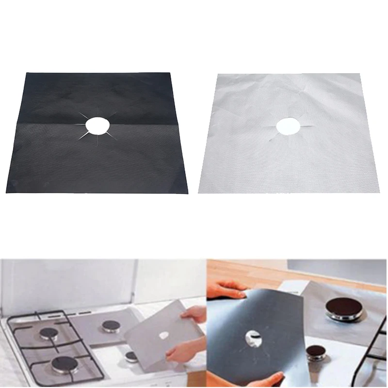 

4pcs/Set Gas Stove Cooker Protectors Kitchen Accessories Stovetop Protector Burner Cover Reusable Clean Square Protection Mat