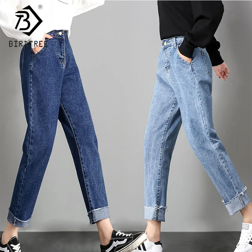 2019 Women High Waist Straight Ripped Jeans Denim Pants