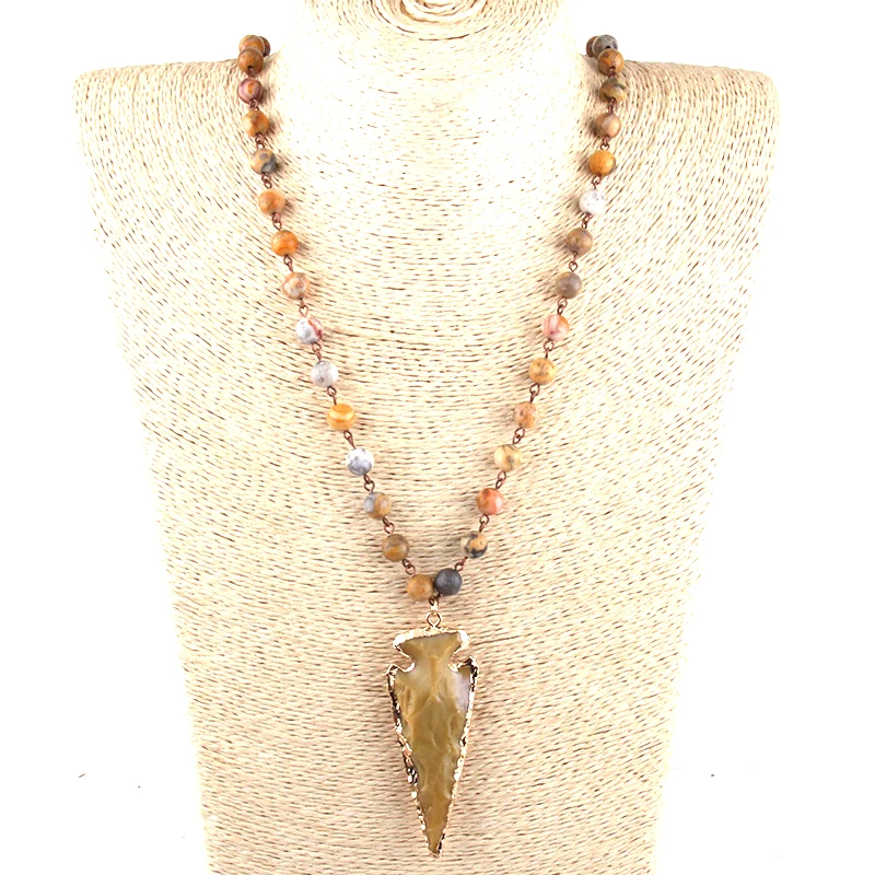 MOODPC Мода Crazylace богемные ювелирные изделия Четки Цепь Подвеска В Форме стрелы ожерелье натуральный камень Halsband