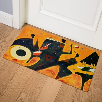 

European style Abstract Oil Painting Door Mat Decor PVC Leather Mats Kitchen Waterproof Carpet Bedroom Living Room Entrance Rug