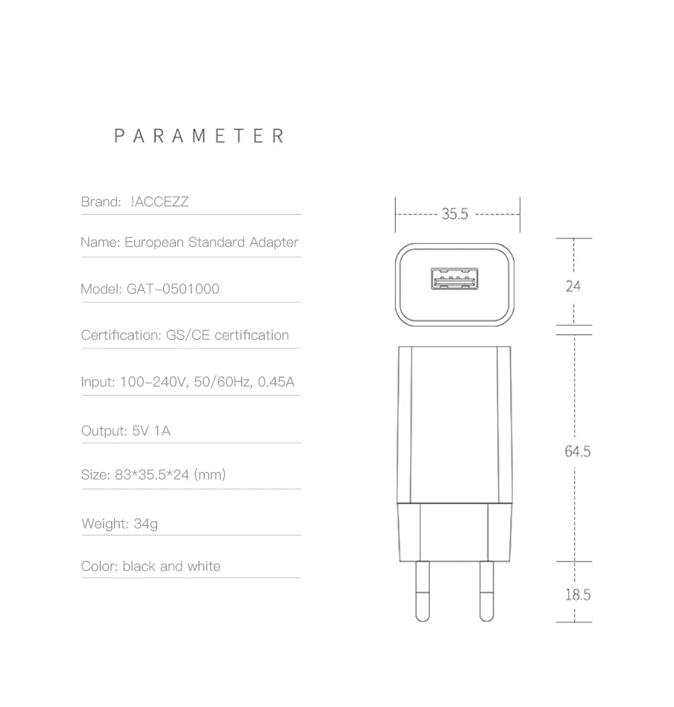 ACCEZZ USB зарядное устройство 5 в 1 а ЕС адаптер для iPhone X 8 7 вилка iPad настенное зарядное устройство для samsung S9 Xiaomi Mi 8 зарядное устройство для мобильного телефона