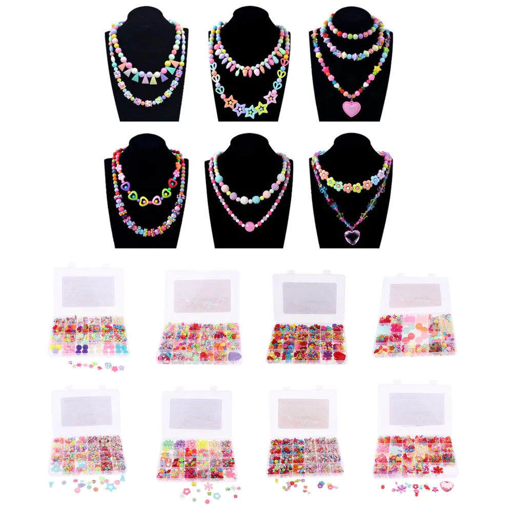 8 Styles Colorful Acrylic Beads Set with Box Toy for Jewelry Making DIY Bracelets Necklaces Educational Toys