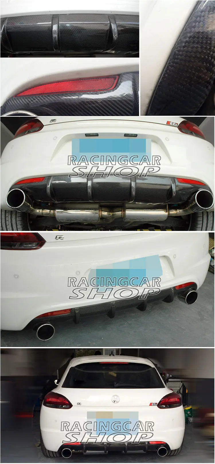 Carbon Fiber Rear Lip Bumper Bar Diffuser Fit For VW Scirocco R Bumper 2009-2014