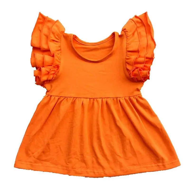 Тройная оборка; топ с рукавами-крылышками; однотонные рубашки с оборками; хлопковый топ для маленьких девочек; одежда для маленьких девочек - Цвет: 8
