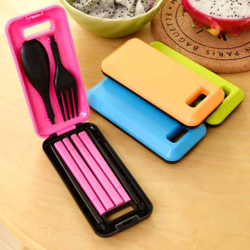 

Three-Piece Portable Tableware Sets With Folding Combination Fork Chopsticks Bento Lunch Box Tableware Kitchen Tools