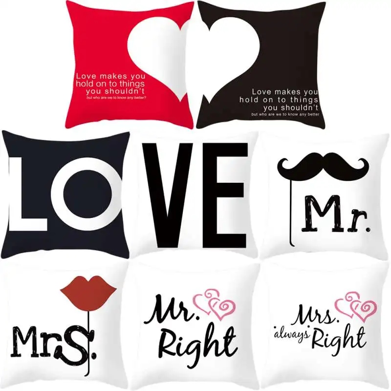 

1PC Creative Cartoon Letter Couple Mr & Mrs Mickey Mouse Mr Right Throw Pillow Case Cushion Case Home Textile Home Decor