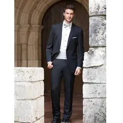 Смокинг для жениха Slim Fit черный Нотч Три кармана для мужчин Groomsmen Лучший мужчин свадебные костюмы Жених (куртка + брюки + ремень)