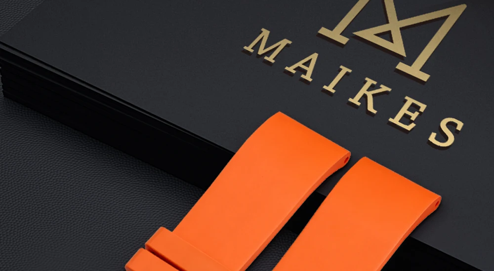 MAIKES качество фторорубберские Ремешки для наручных часов 20 мм 22 мм 24 мм оранжевый резиновый ремешок для наручных часов аксессуары для спортивных часов для дайвинга