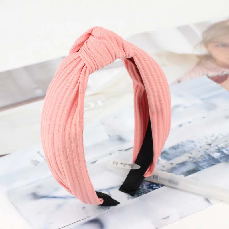 MAXSITI U Ретро дизайн головной убор сплошной цвет вязать завязанный головная повязка, Женская мода Аксессуары для волос - Цвет: Розовый
