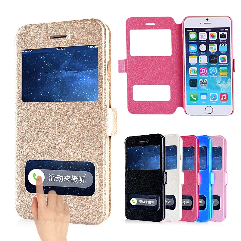 

Case For iphone 8 7 6S 6 Plus Dual View Window Leather Wallet Stand Flip Cover For iphone X 5 5S SE 5G Phone Cases Coque