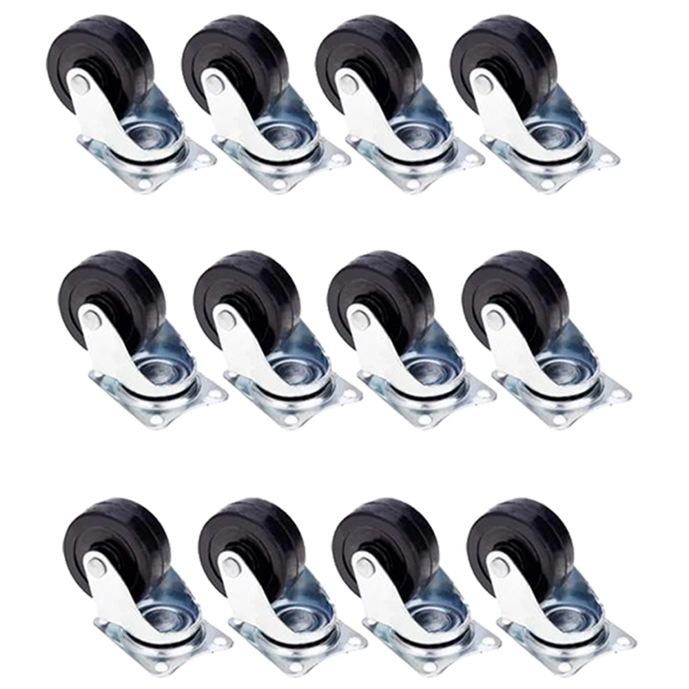 12 x Rubber Swivel Caster Wheels Base With Bearings Black Furniture Casters Rolling Bearing Cart Wheel For Office Computer Chair 12 x Rubber Swivel Caster Wheels Base With Bearings Black Furniture Casters Rolling Bearing Cart Wheel For Office Computer Chair