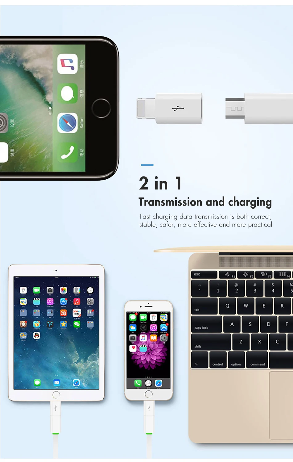 !ACCEZZ Micro USB Cable To Lighting Adapter OTG Converter For iphone 5 6 7 X 8 5c Plus XS MAX XR Charging Transmission Connector (15)