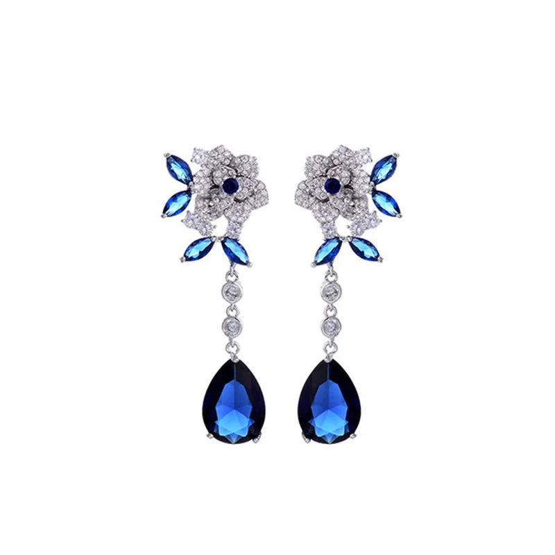 

Elegant Sterling Silver 925 Flower Earring For Women Wedding Anniversary Jewelry Female Bijoux Multi-color Stone Free Box Gifts