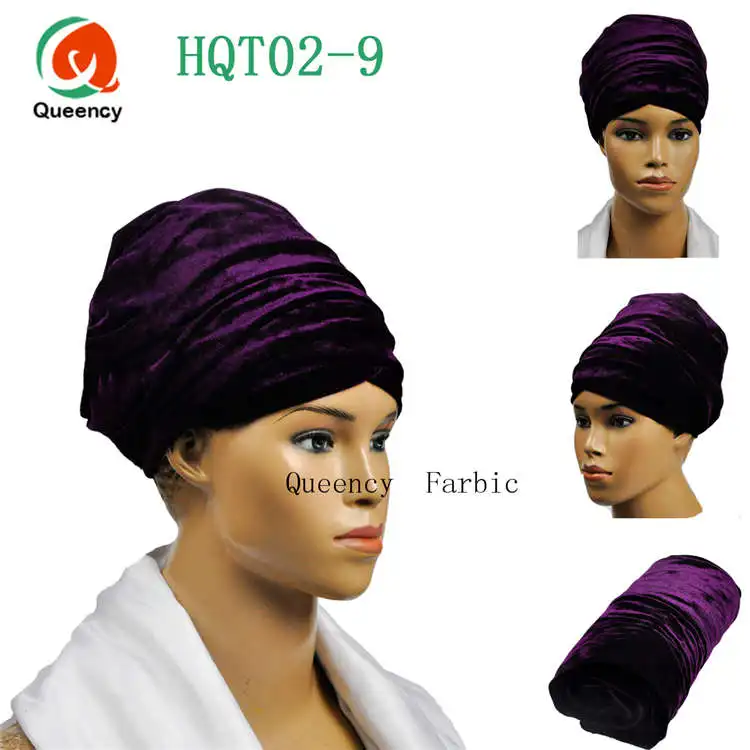HQT02 DHL-высокое количество Индии мусульманские шапки для вечерние свадебные тюрбан в африканском стиле мягкий вельветовый тюрбан шарф для головы Женская повязка на голову - Цвет: purple