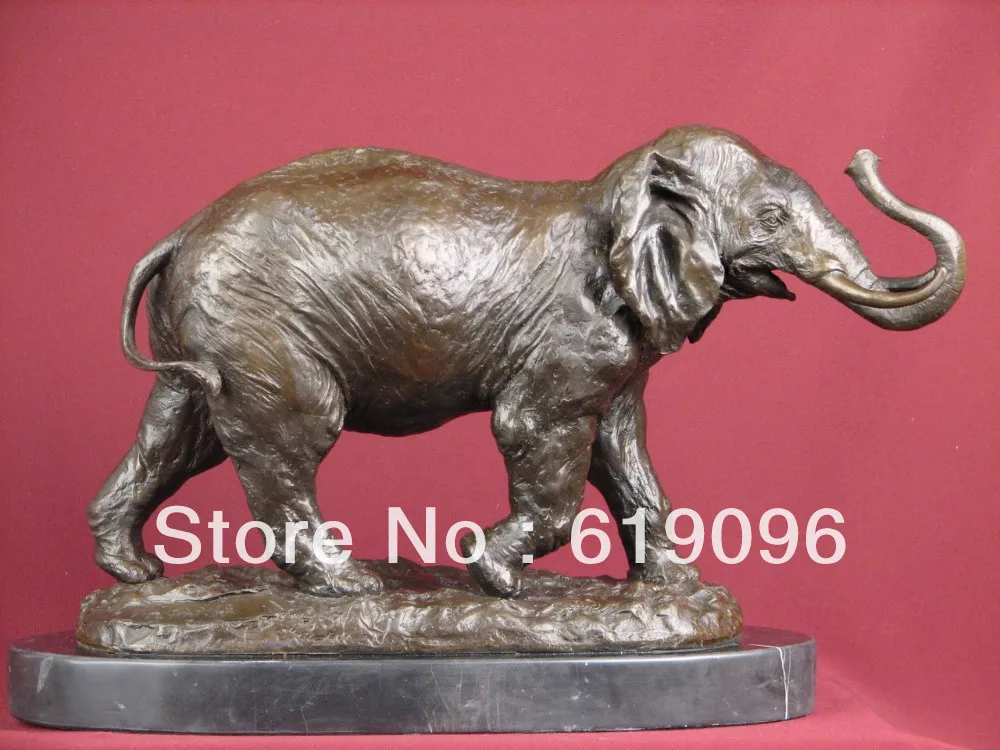 SIGNED BRONZE STATUE ELEPHANT SCULPTURE AFRICAN SAFARI ON MARBLE BASE |