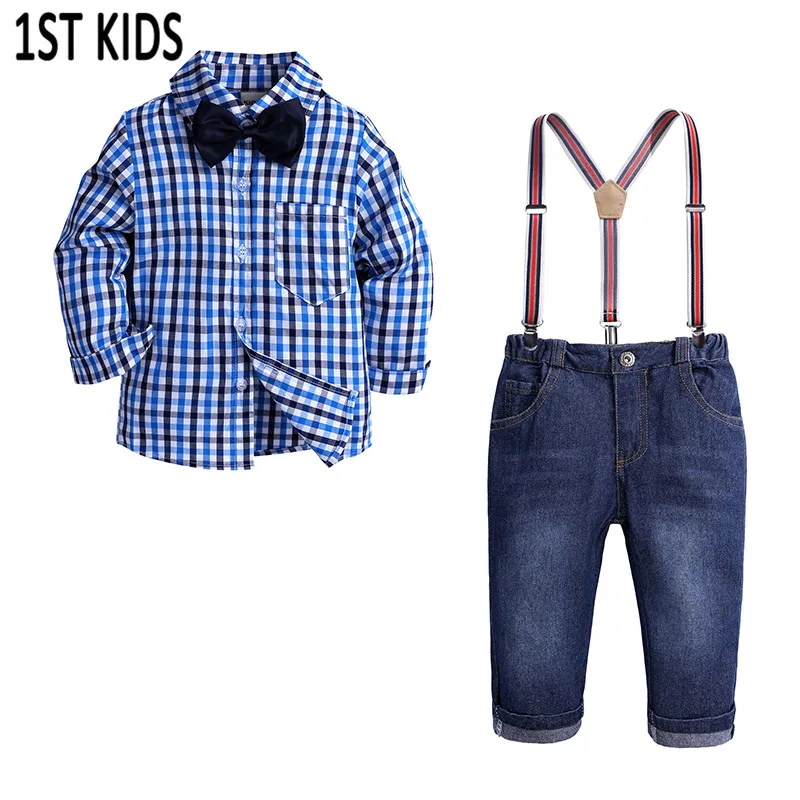 KIds Tales 2018 Spring Autumn Boys Clothing Set Brand Plaid Shirt+Tie