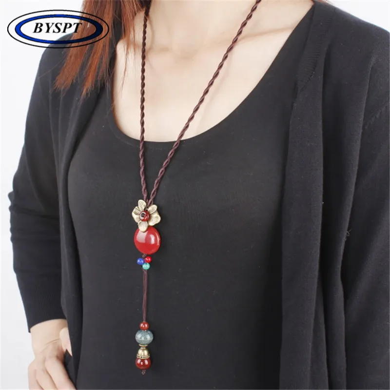 BYSPT Chinese Jewelry Vintage Cord Necklace Ethnic Necklace Handmade