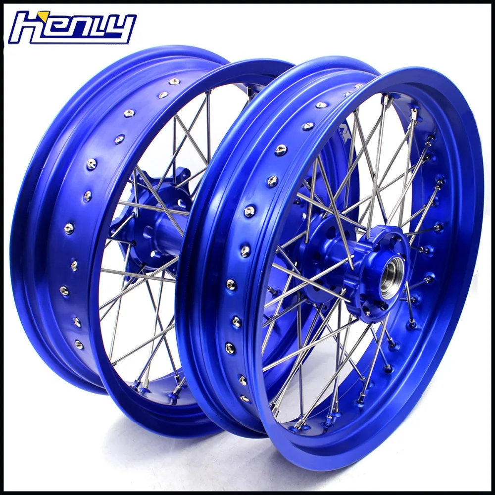 3,5/5,0 17IN. Spoked Supermoto набор колес для HUSQVARNA FE FC TE TC 125 250 350 450- Supermotard синий обод Серебряный ниппель