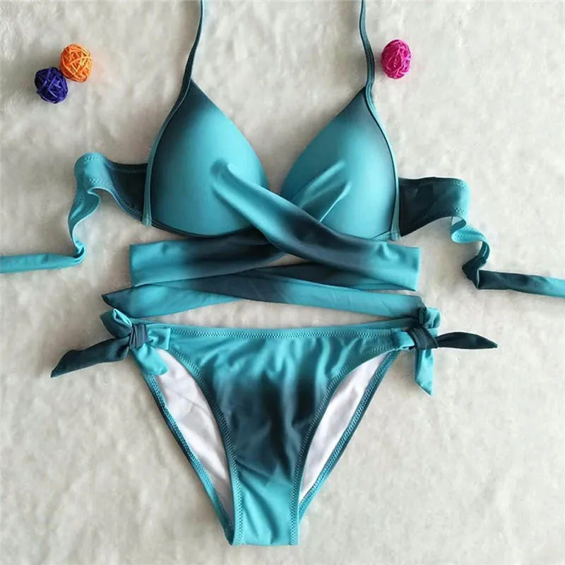 New Women  Swimwear Bikini Set Bandage Push-Up Padded Swimsuit Bathing Beachwear Bathing Cover-ups Dropping Biquini A23# (9)