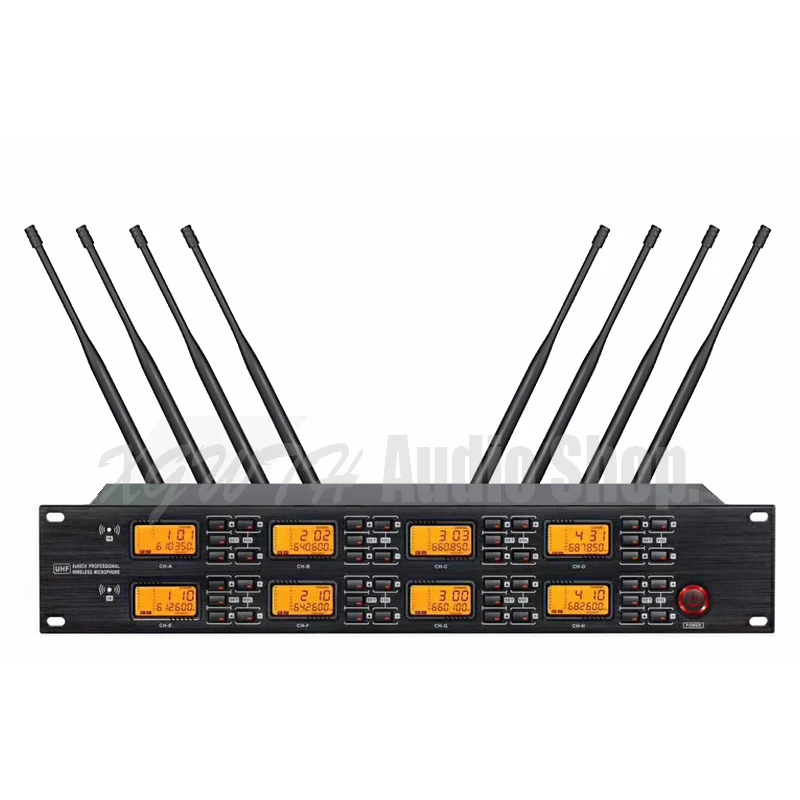 전문 UHF 무선 마이크 시스템 8 핸드헬드 마이크로폰, 다이나믹 카디오이드 주파수 조절 가능