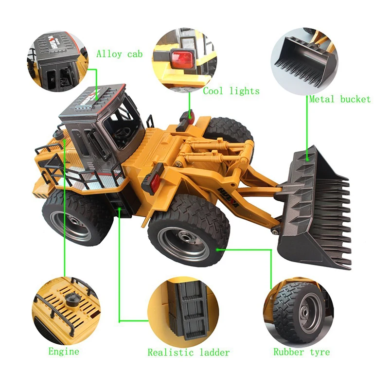 RC грузовик лопатка из сплава погрузчик 6CH 4WD колесный погрузчик металлический бульдозер с дистанционным управлением строительная техника для детей хобби игрушки подарки