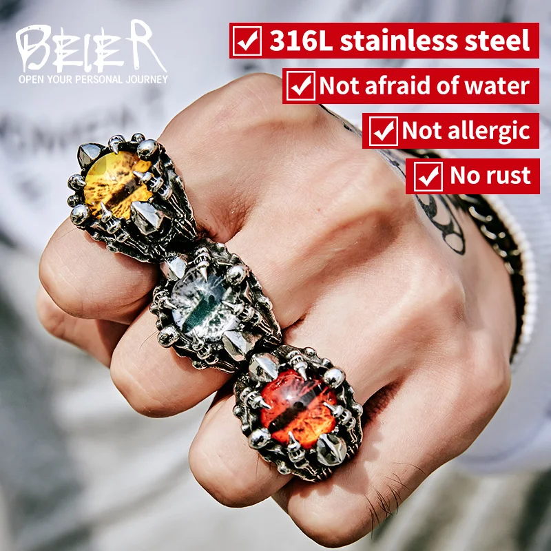 Punk Rock Claw with three Zircon stone evil eyeball CZ ring men anniversary Biker Skull jewelry finger ring jewelry accessories animal ring