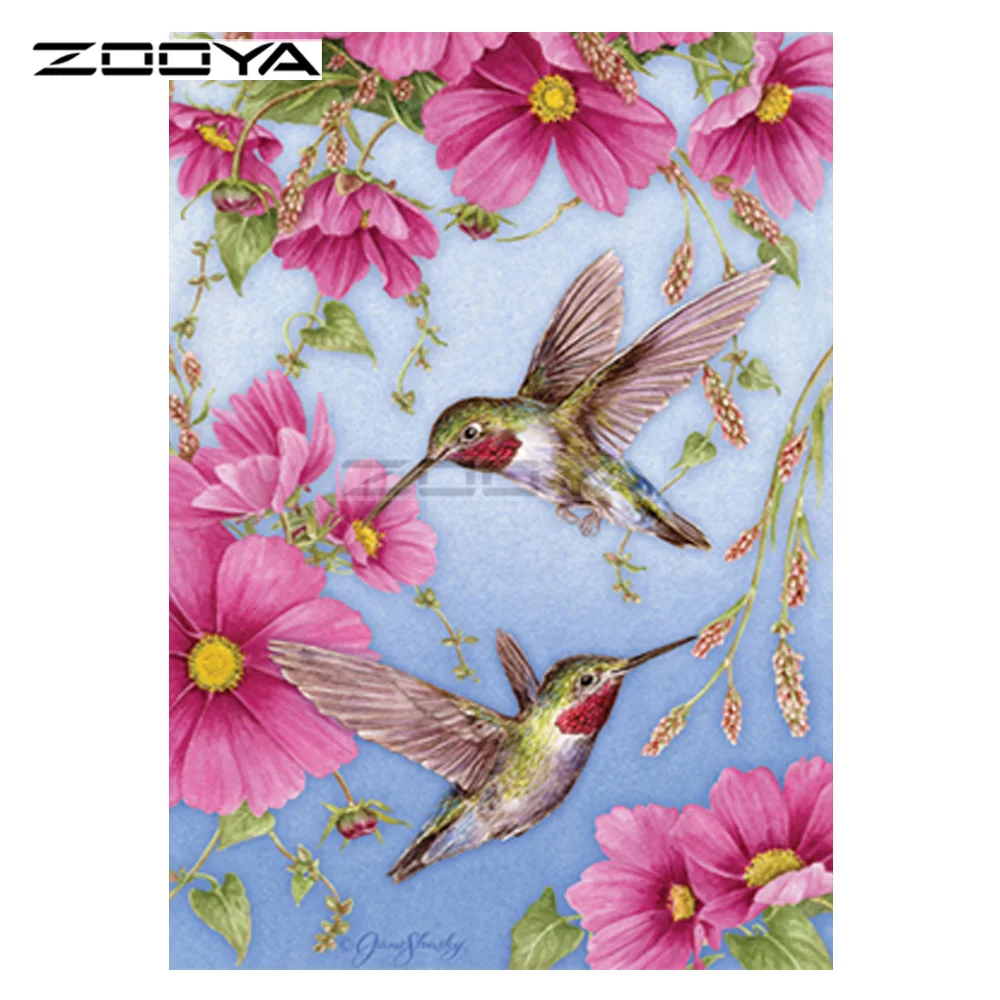 ZOOYA 5D DIY Алмазная картина с двумя маленькими птицами цветущие животные алмазная