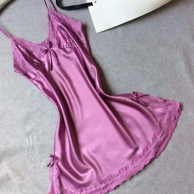 Yomocarajox Sexy Underwear Dress Lingerie Ladies Silk Satin Nightgown Plus Size Erotic Lace Nighties For Women V-neck Sleepwear