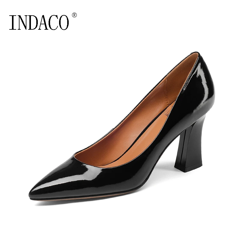 

2019 Spring High Heel Pumps Pointed Toe Patent Leather OL 7.5cm Handmade Women Shoes High Heel Sapato Feminino