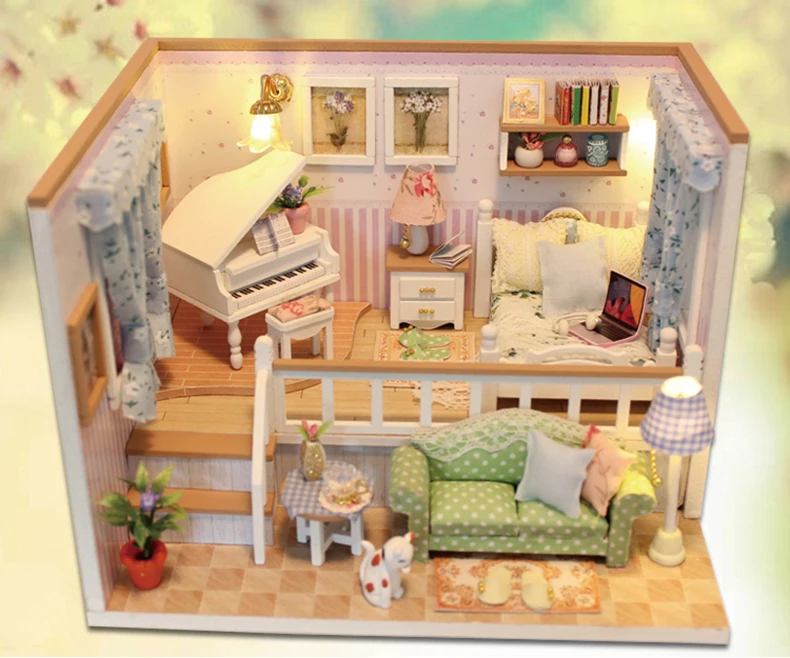 DIY деревянный дом Miniaturas с мебели DIY Миниатюрный Дом Кукольный домик игрушки для детей подарок на Рождество и день рождения M26