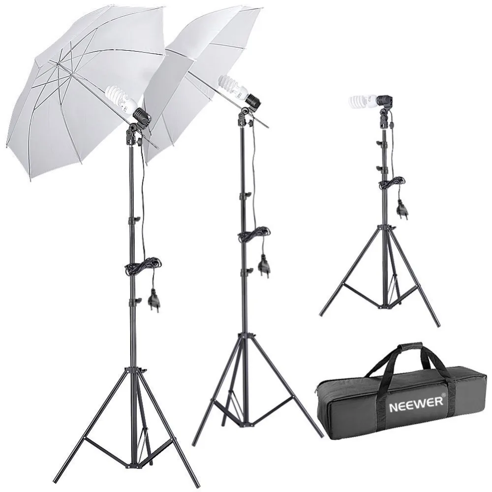 

Neewer 45W Day-Light Lighting Kit with Umbrellas Studio Light Stands Table Top Light Stand Light Holders and Carrying Case