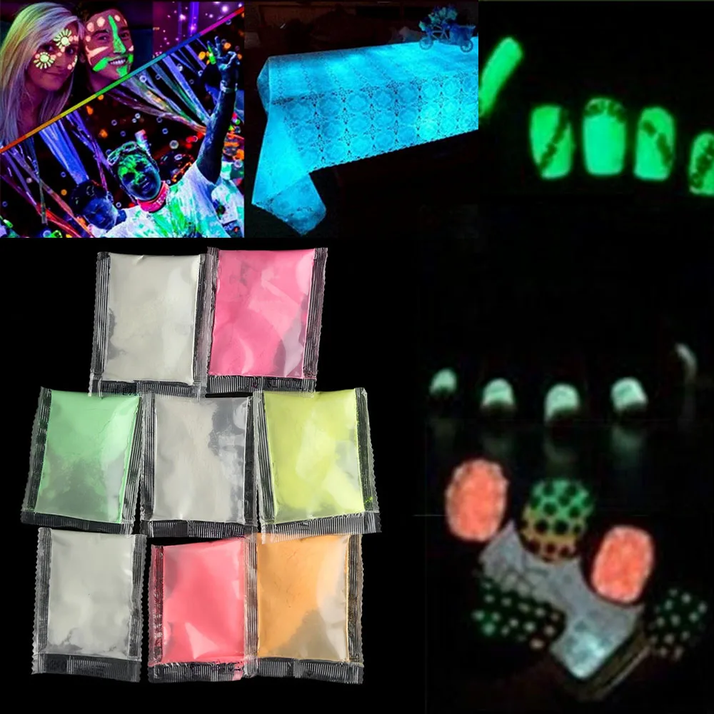 

1Bag New Popular Neon Phosphor Powder 10 Colors Nail Glitter Powder Dust Luminous Pigment Fluorescent Powder Nail Glitters Glow