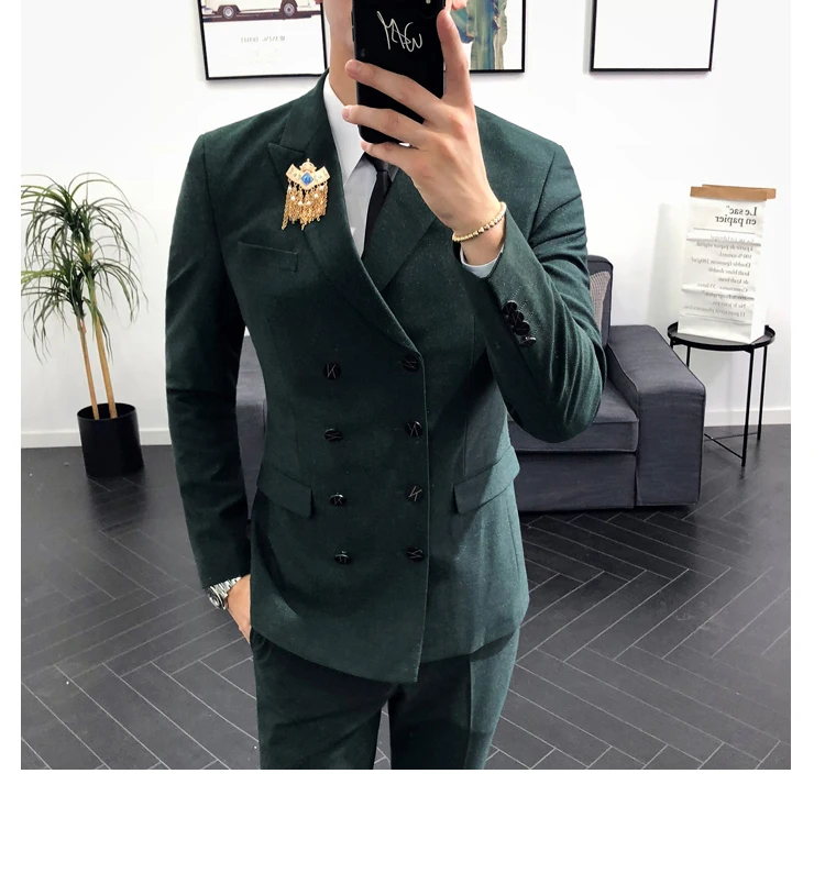 Пиджаки+ брюки) мужской бутик высокого класса мода двубортный формальный деловой костюм из двух частей/свадебные костюмы блейзеры