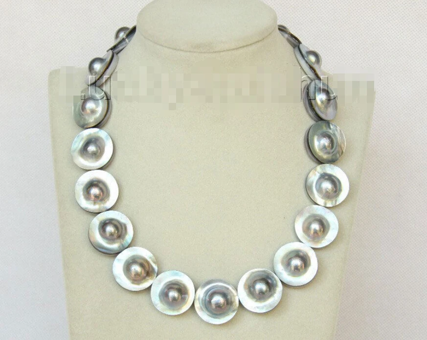 

>>>>>>AAAA natural 17" 23mm South Sea gray Mabe Pearl necklace pearl clasp j10153