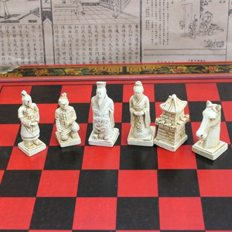 Hot Antique Chess Medium Desktop Stereo Chess Soldiers Resin Chess Pieces Wooden Board High Quality Gift Easytoday