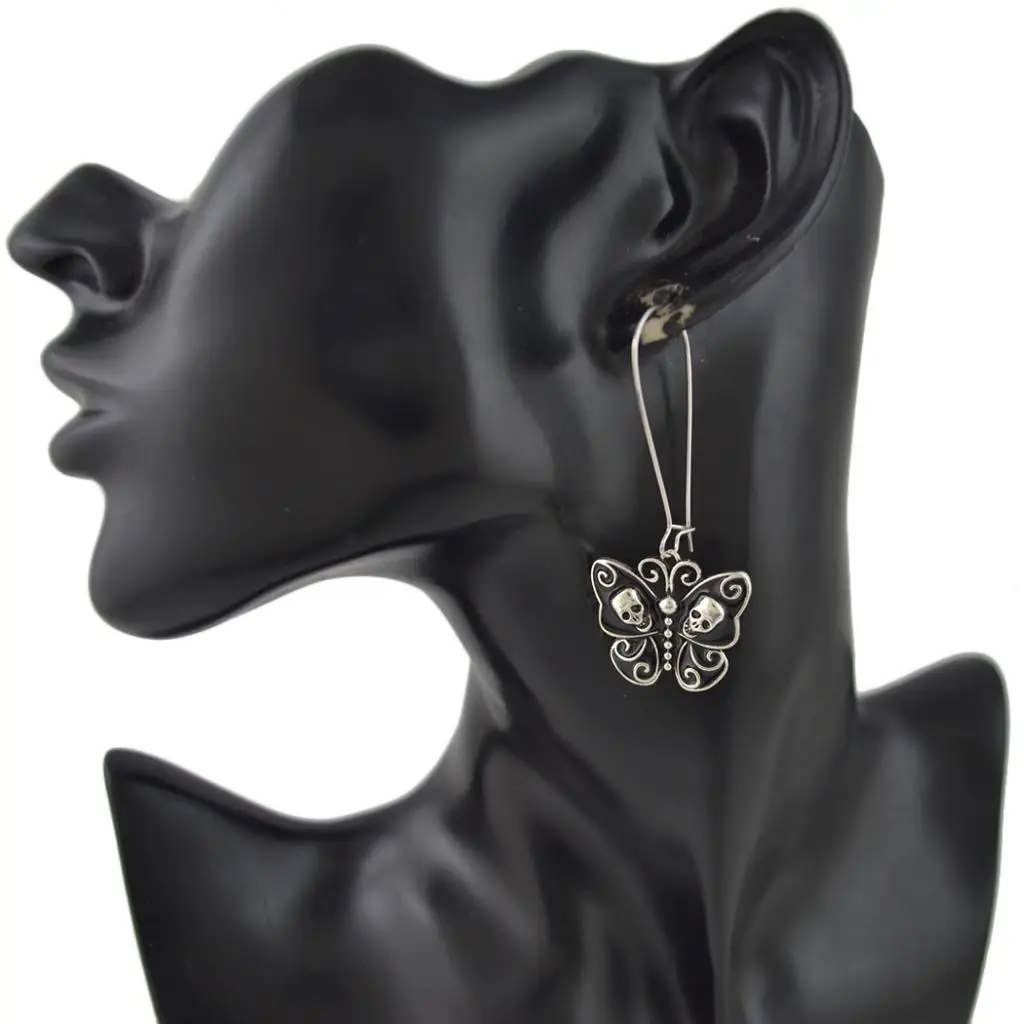 Retro Skull Butterfly Drop Earrings Black Women Halloween Earring Gothic Jewelry Gift