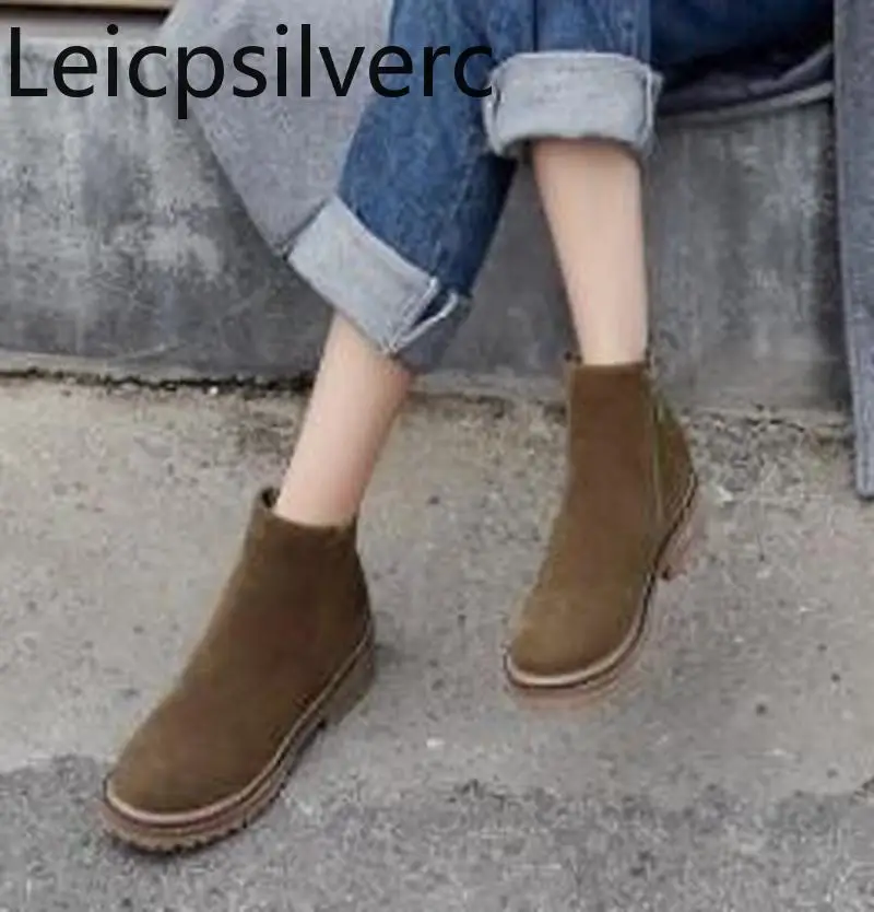 

Women's Boots winter new style Round head zipper Low-heeled Women's Ankle boots plus size 34-43