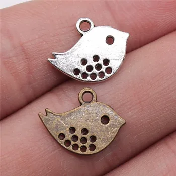 

WYSIWYG 50pcs Charms Double Sided Lovey Bird 16x13mm Antique Making Pendant Vintage Tibetan Silver Color DIY Handmade Jewelry