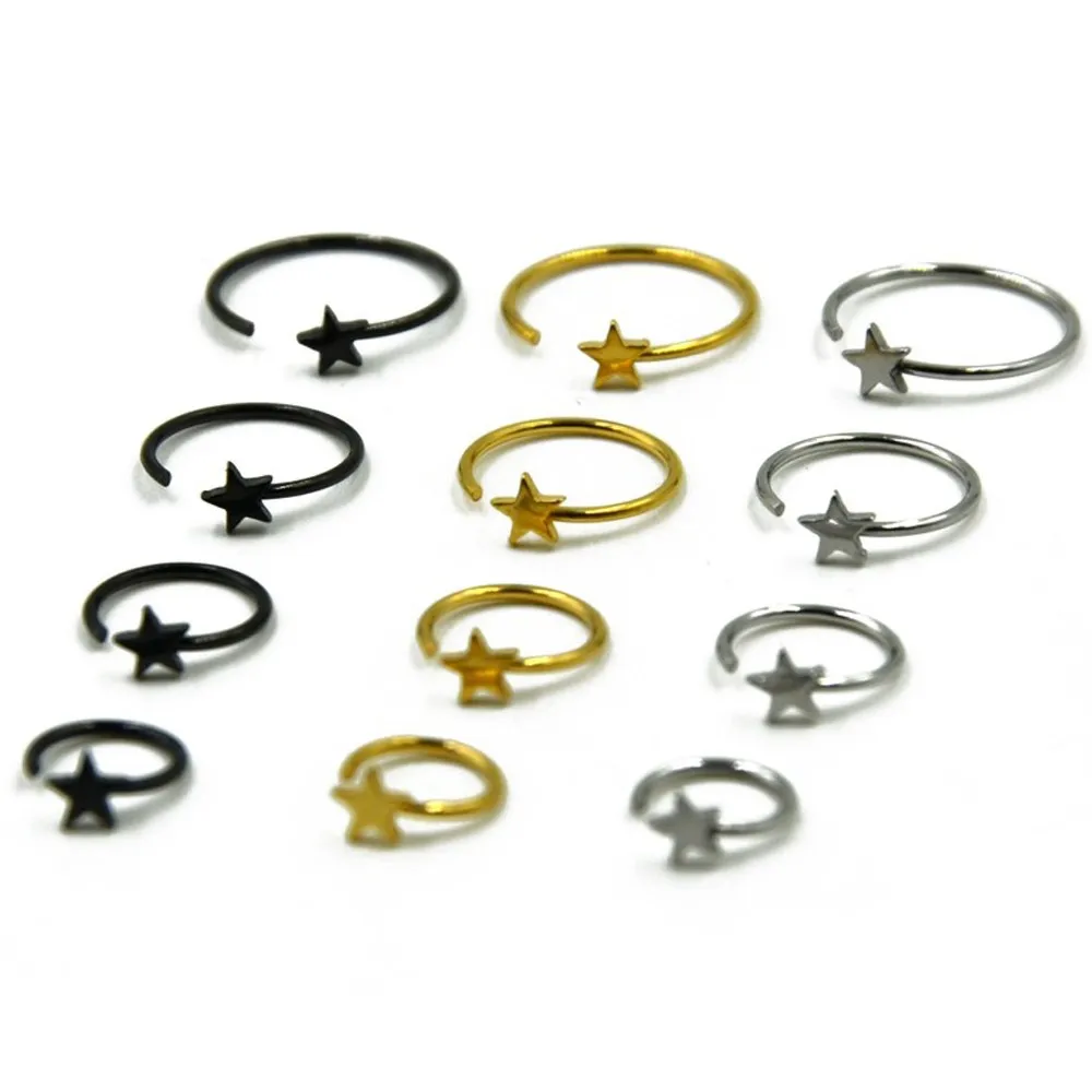

1piece Stainless Steel Star Shape pattern Nose Rings & Studs Hoop Ring Septum Clicker Ear Helix Tragus Cartilage Lip Ring Body